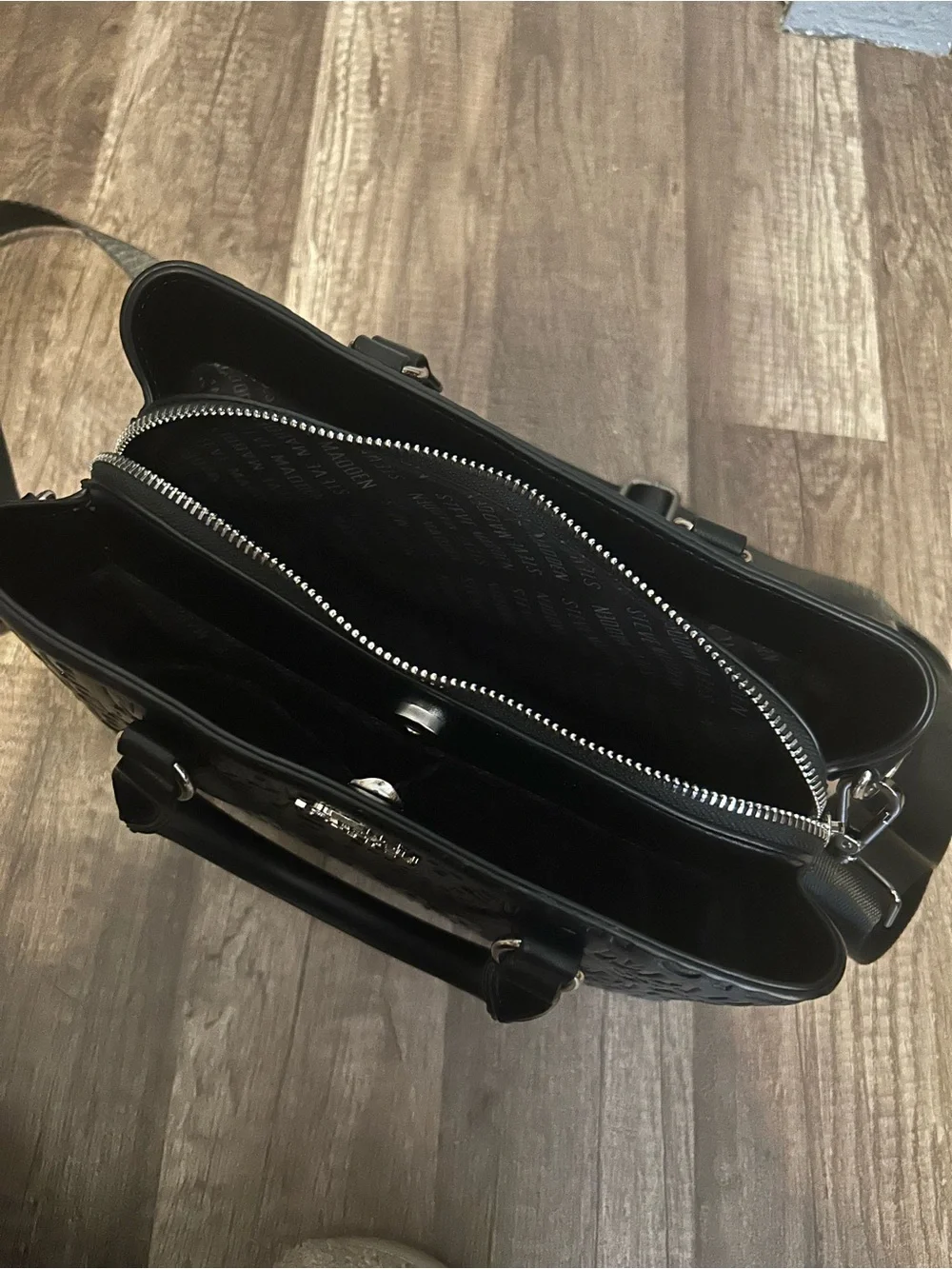 Steve Madden Black Embossed Messenger Satchel